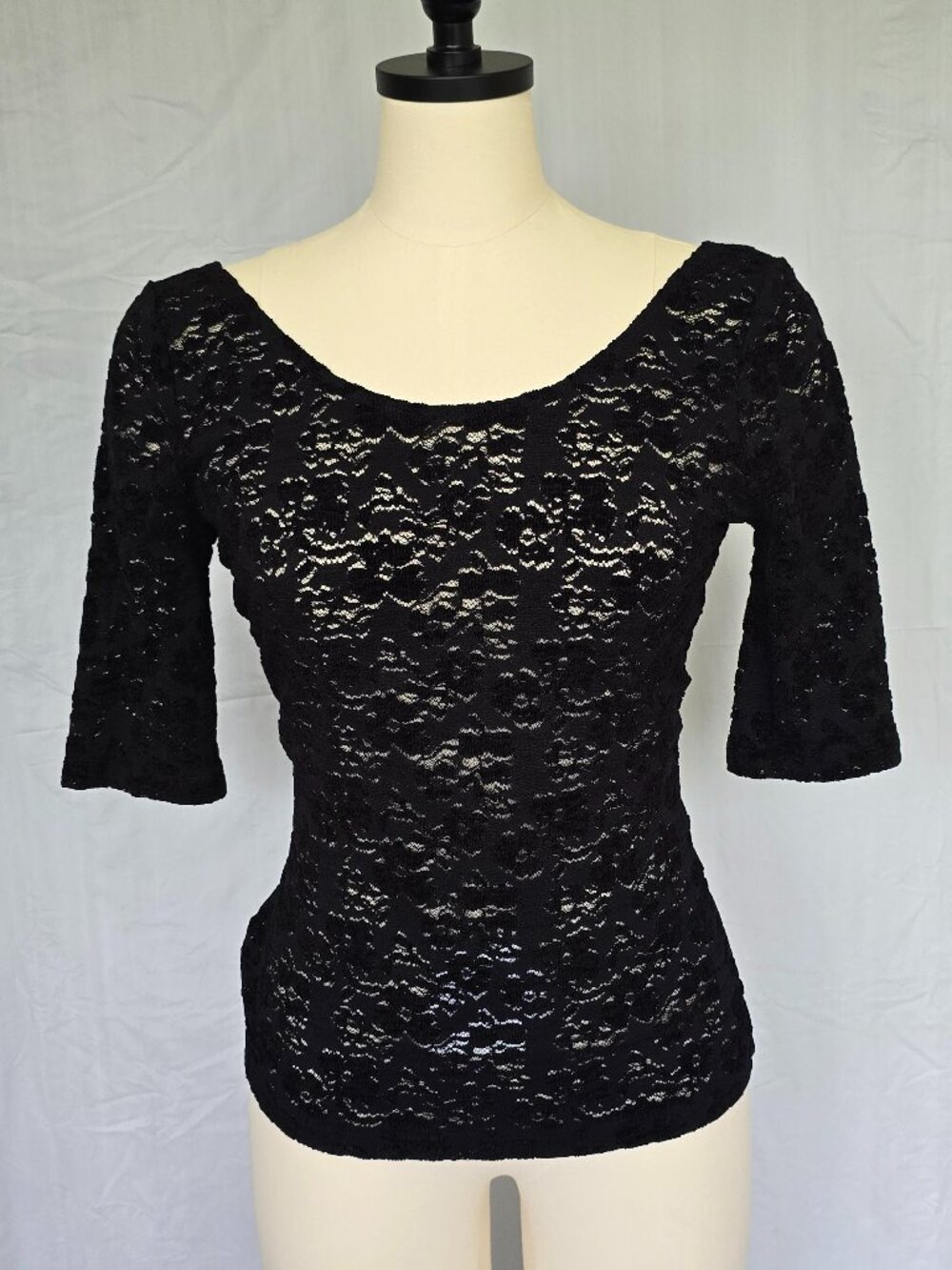 Free People NWT Scoop Back Lace Tee Blk M